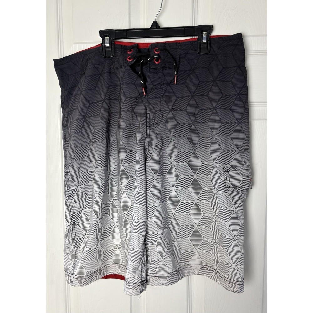 Speedo Board Shorts Men's Size 34x10 Swim Trunks Beach Surfer Black/White Pocket